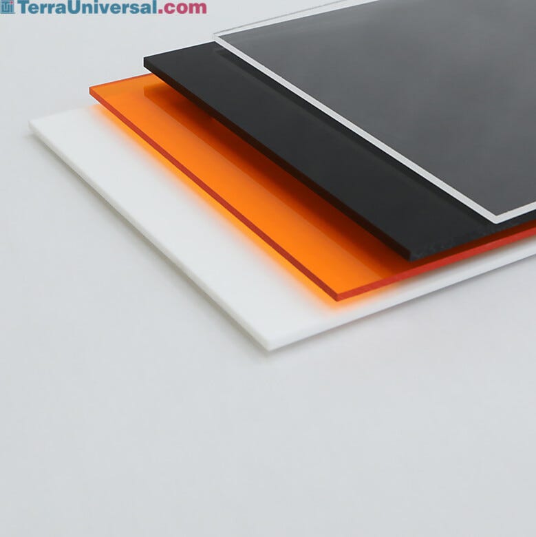 Terra offers Acrylic in Amber, Black, Clear, and White sheets.